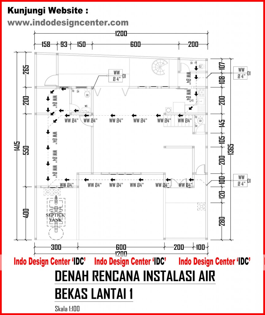 025.Denah Rencana Instalasi Air Bekas Lantai 1