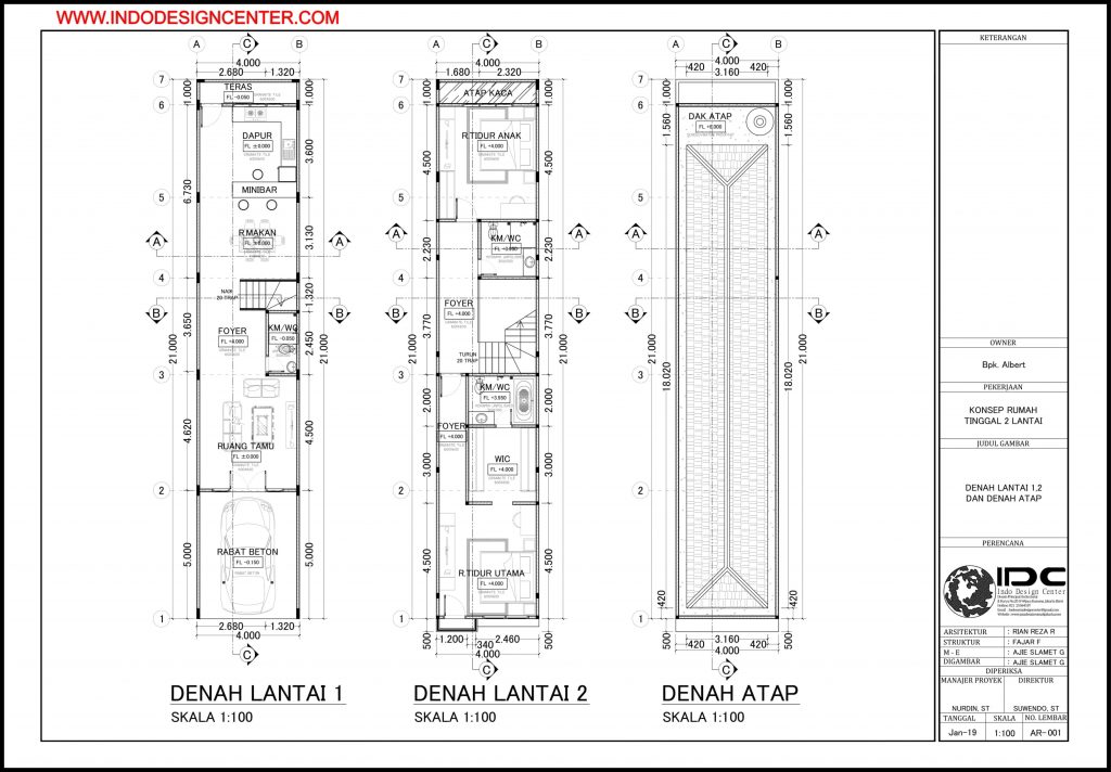 001 Denah Lantai 1, Lantai 2 Dan Lantai Atap Rumah Pak Albert Yogyakarta