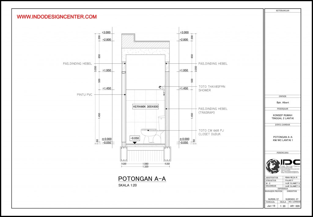 026 Potongan A-A Kamar Mandi Lantai 1 Rumah Pak Albert Yogyakarta