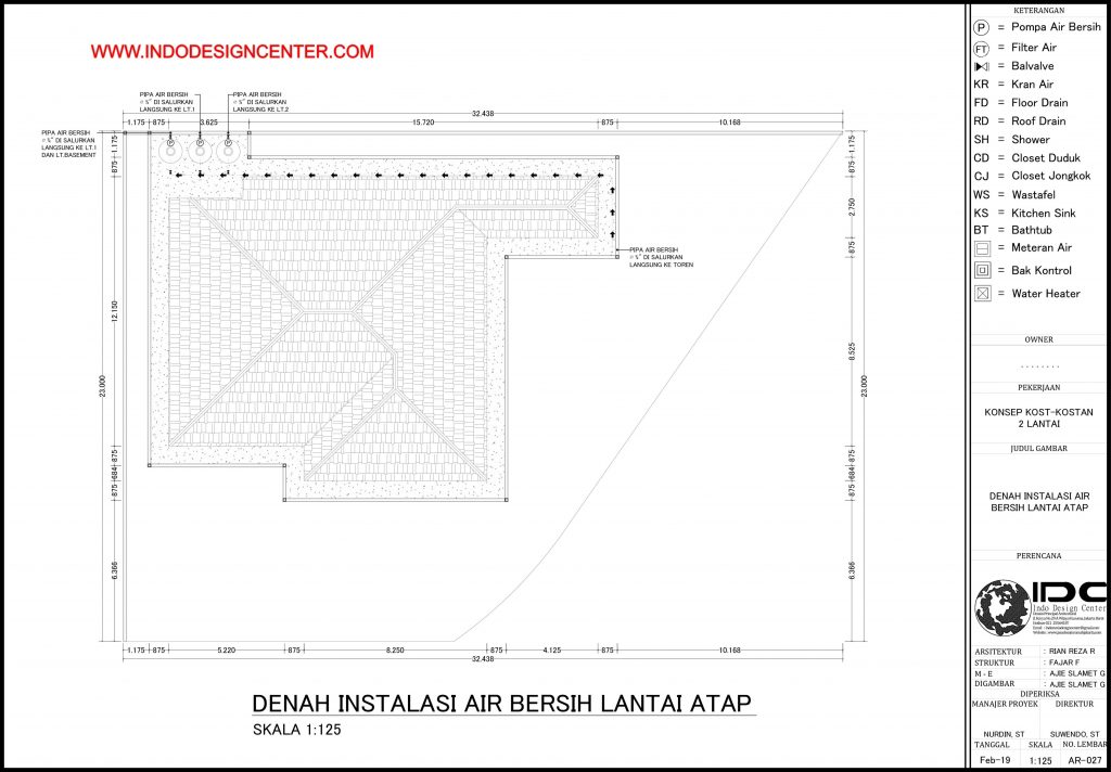 027 - Denah Instalasi Air Bersih Lantai Atap Autocad Dwg Yogyakarta