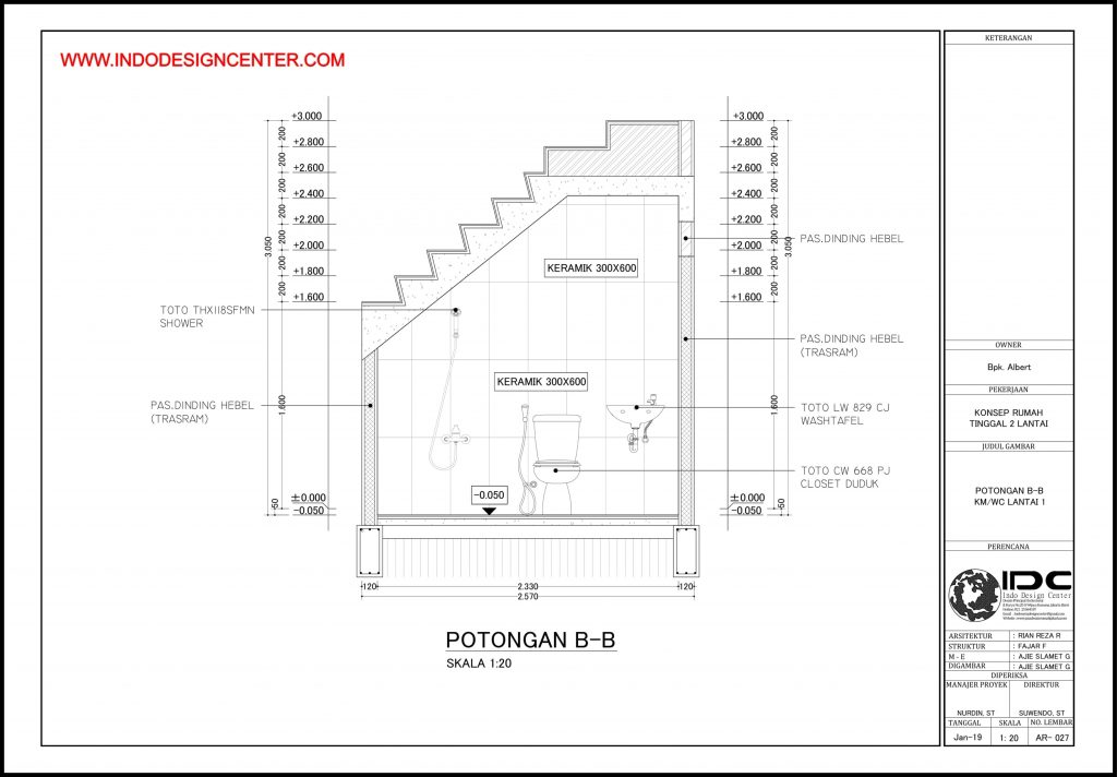 027 Potongan B-B Kamar Mandi Lantai 1 Rumah Pak Albert Yogyakarta