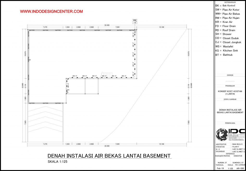 030 - Denah Instalasi Air Bekas Lantai Basement Autocad Dwg Yogyakarta
