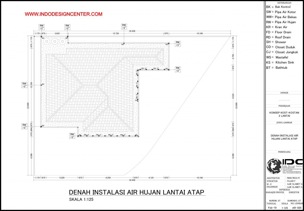 035 - Denah Instalasi Air Hujan Lantai Lantai Atap Autocad Dwg Yogyakarta