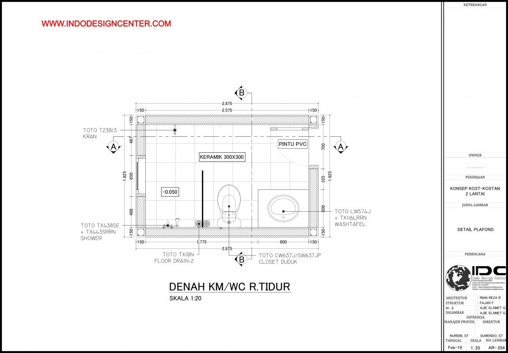 054 - Denah KM/WC Ruang Tidur Autocad Dwg Yogyakarta