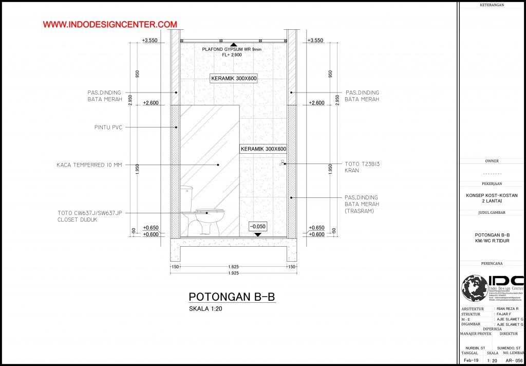 056 - Potongan B-B KM/WC Ruang Tidur Autocad Dwg Yogyakarta