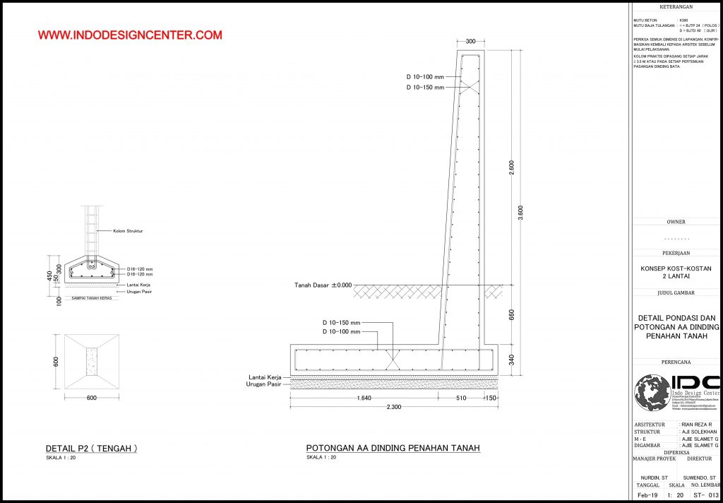 086 - Detail P2 Dan Potongan A-A Dinding Penahan Tanah Autocad Dwg Yogyakarta